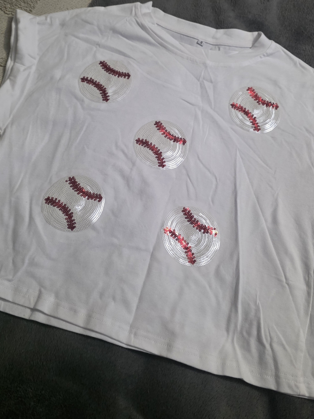 White Sequin Baseball Crop Top - Women's